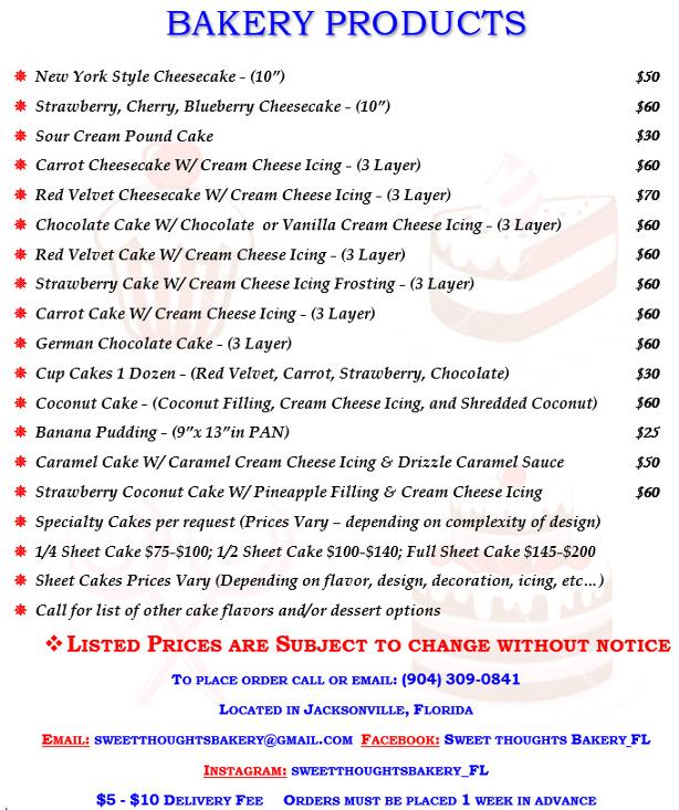 bakery products list